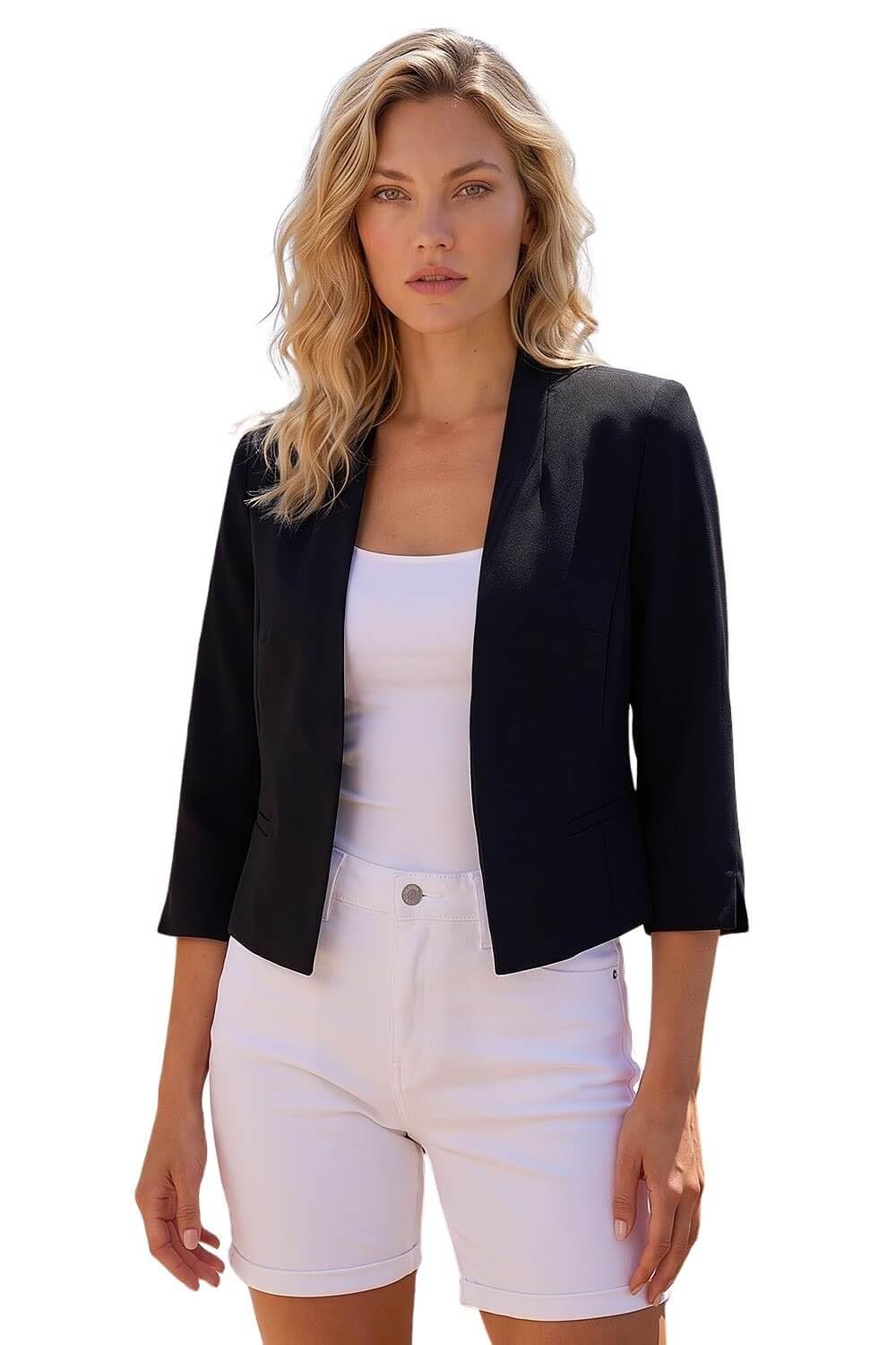 Roman Originals Women's Black Roman Bolero Jacket For Uk Shrug Tailored Rochette Suit Blazer Formal Wedding Guests Crepe Crop Stretch Smart Cover Up Office Work Slim Edge To Edge - Size 14
