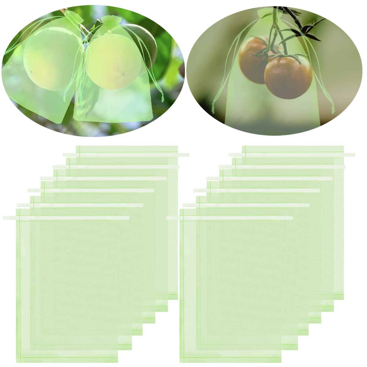 50 Pcs Fruit Protection Bags, 4x6 Inch Fruit Netting Bags with Drawstring Garden Mesh Reusable Fruit Plant Cover Mesh Bag Fruit Net Vegetable Cover Mesh Bag for Protecting Fruits (4''x 6'', Green)