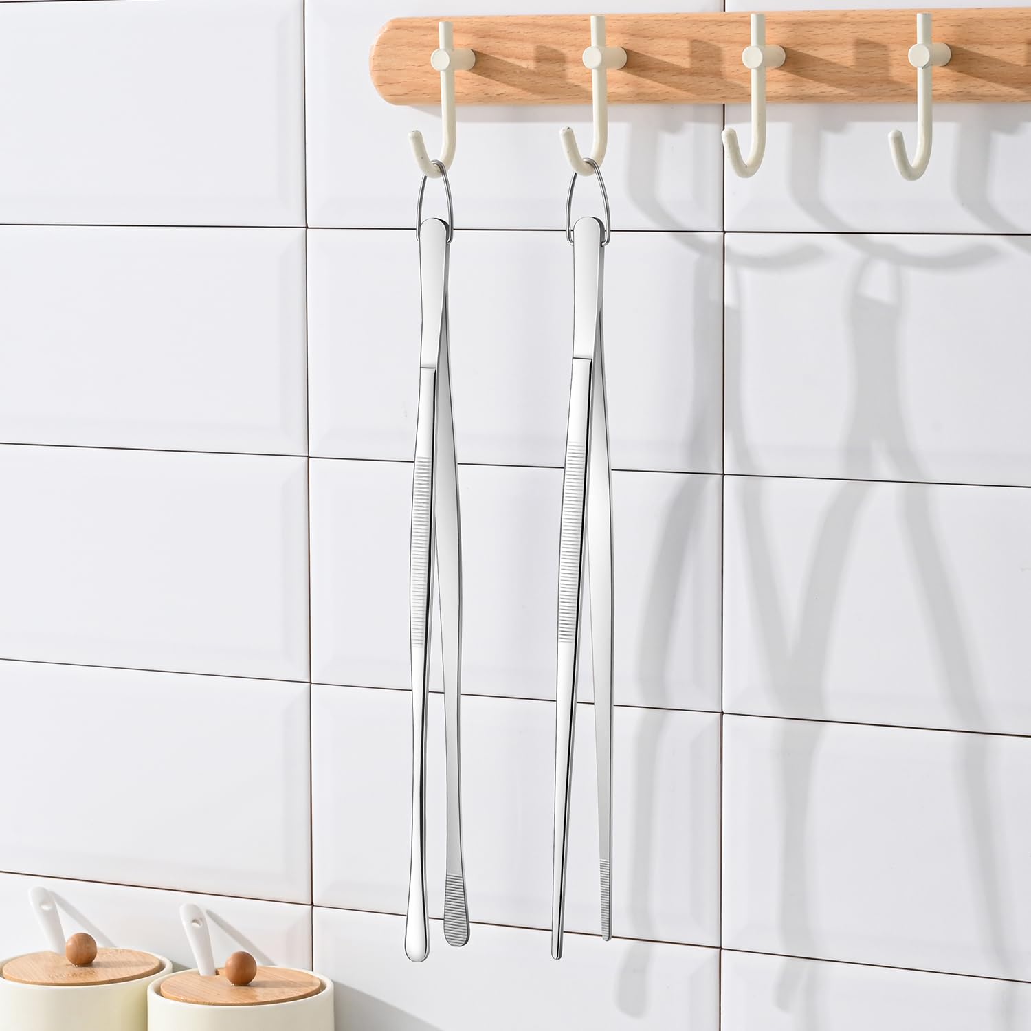 DEHOV Pinzas largas de cocina de acero inoxidable de 12 pulgadas para cocinar, pinzas de metal para pasta, pinzas de espagueti Skinny Chef