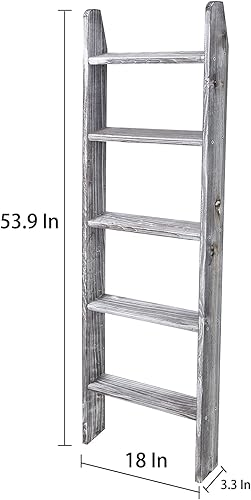 Miniatura 3 de Toalleros de madera rústica de 5 niveles para baño, sala de estar, cocina, oficina, Woden, granja, estilo escalera, organizador multiusos para el