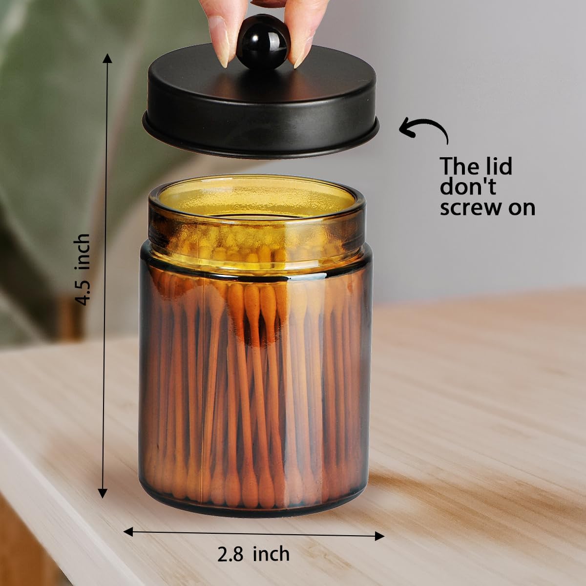 Amolliar Amber Glass Qtip Holder, Apothecary Jars with Matte Black Metal Lid & Stickers-Bathroom Qtip Dispenser Storage Organizer Set,Vanity Counter Canister for Cotton Swabs,Round Pads,Floss (2 Pack) - Image 3