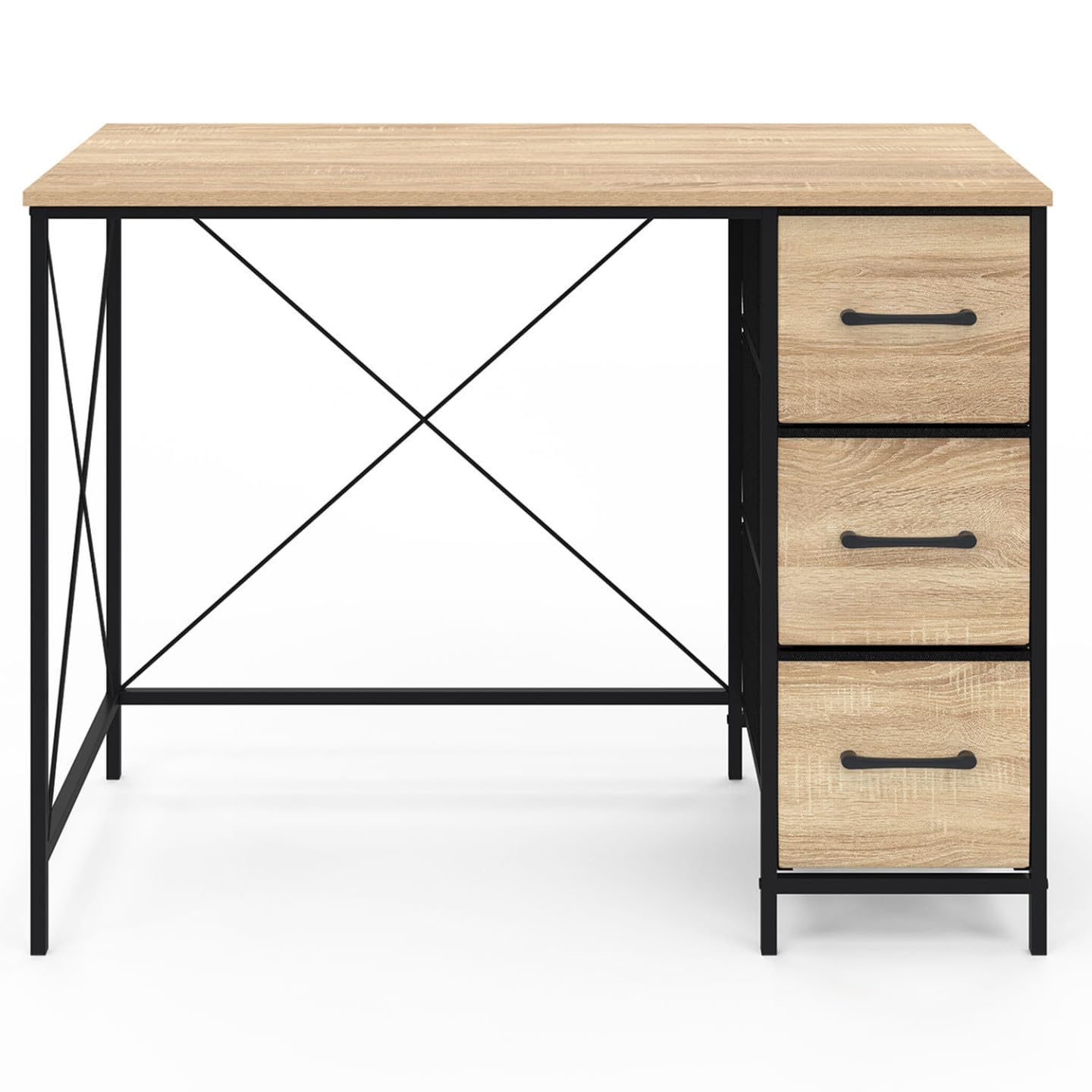 IDMarket - Bureau 3 tiroirs en Tissu Utah Bois et Noir Design Industriel