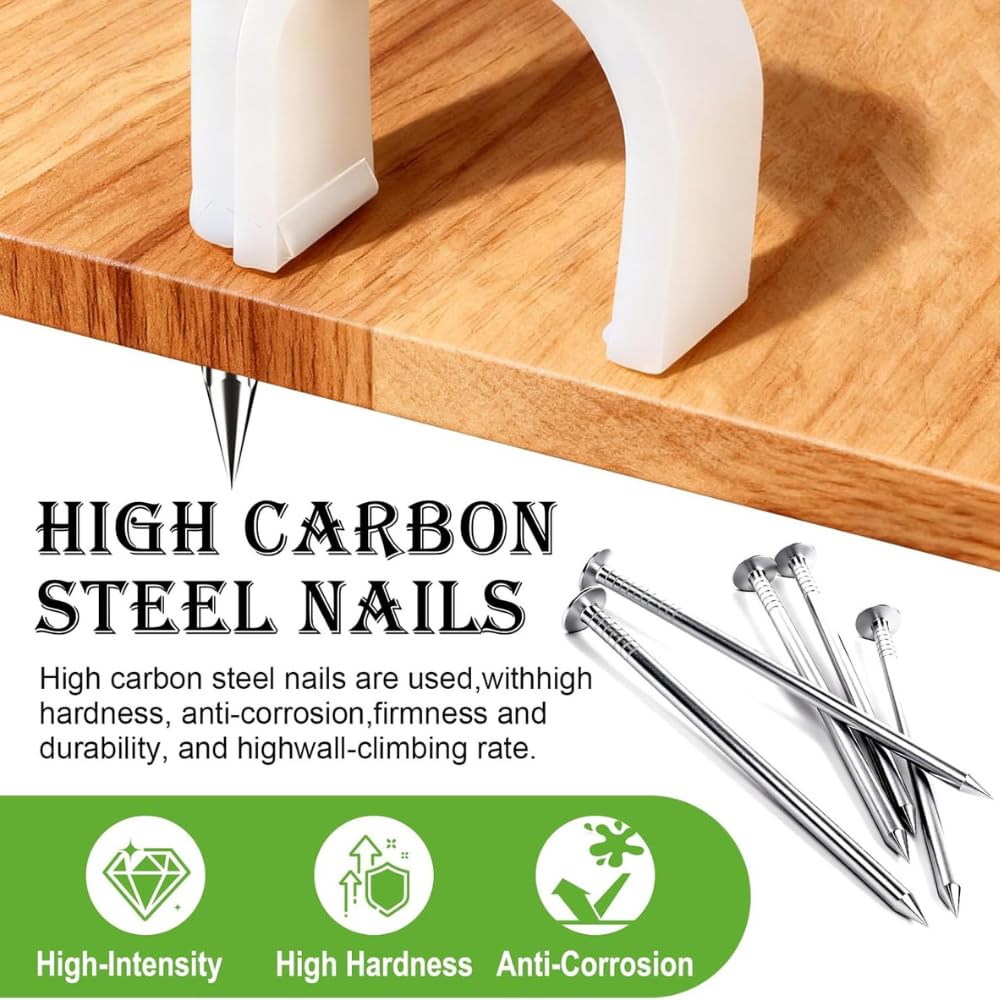 Hi-PLASST Cable Clips Combo of 150pcs (12mm + 14mm + 16mm) Wire Fastener with Metal Nails for Cable Management, Cord Organizer, Round Wire Clamps for Hanging Cables (Pack of 3, 50 Pieces Each Size) 3