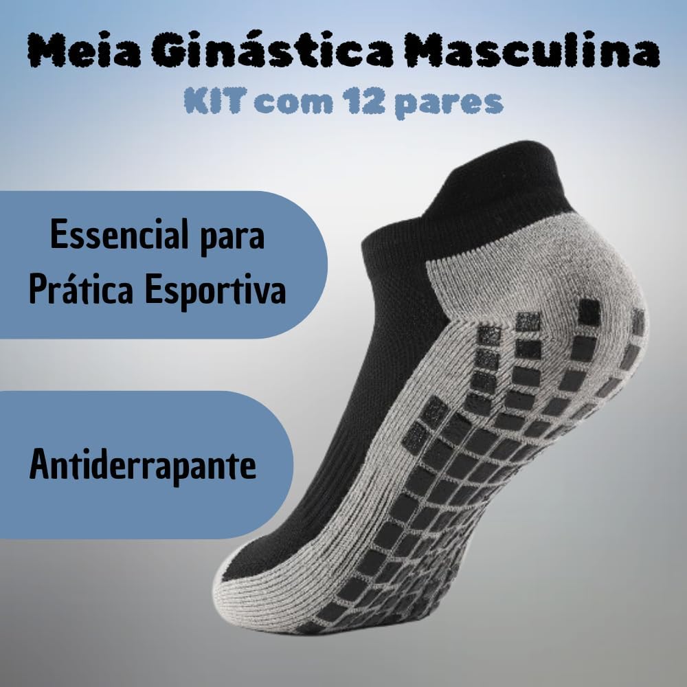 Kit 3 Meias Antiderrapantes Esportivas Masculina, Cano Baixo, Grip na Sola, Confortável, Não Escorrega, Perfeito para Esportes