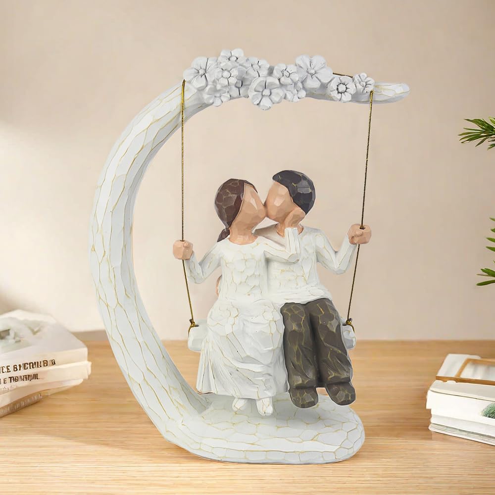 Romantic Couple Figurines in Love, 9" Hand Painted Sweet Loving Together Couple Sculpture Statue to Remember Beautiful Moment - Image 3