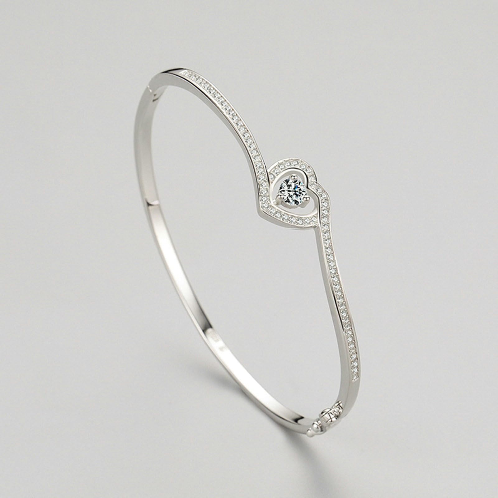 Pulsera de platino 950 para mujer, 54-60 mm de diámetro, corazón con
