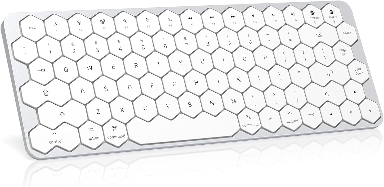 GEEZER Wireless Bluetooth Keyboard – Hexagon Keycap Portable Ultra-Slim Rechargeable Compact Keyboards Compatible with Mac, iPhone, iPad(White)