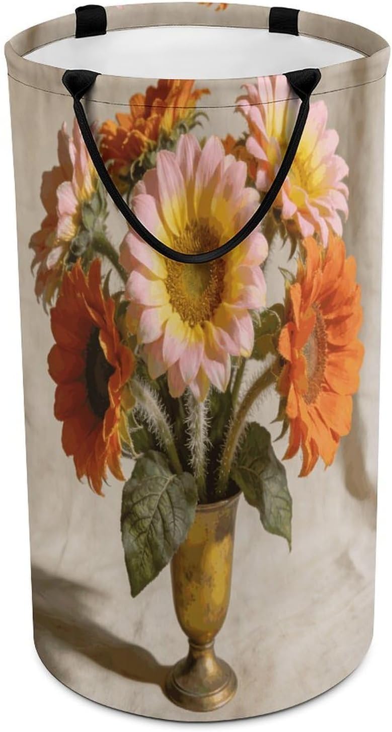 Pale Pink Yellow Orane Vintage Sunflower Laundry Hamper Portable Lightweight Clothes Hampers Fashion Dirty Laundry Storage Basket Large Capacity Foldable Clothes Baskets for Bathroom Bedroom