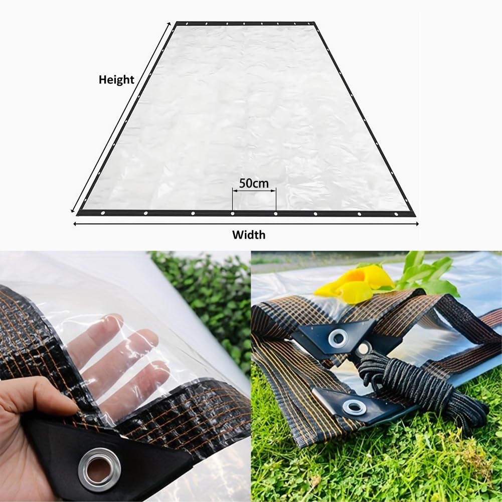 Generico Telo Trasparente per Veranda, 2 m 5 m 6 m 7 m 8 m 9 m 10 m 15 m Telo Impermeabile in plastica con Occhielli, per Piante da Campeggio all'aperto Pollaio da Giardino