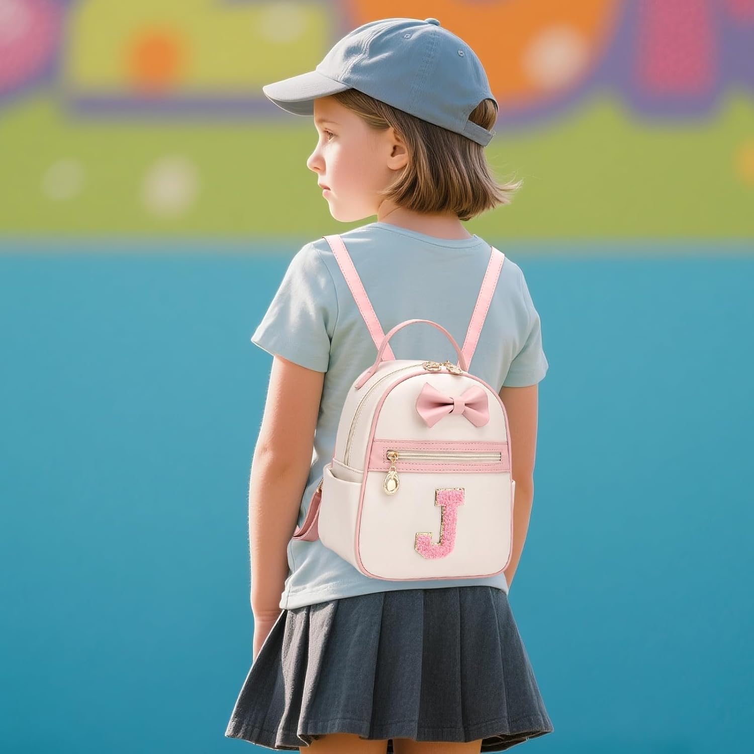 I IHAYNER Girls Initial Bowknot Small Leather Backpack Cute Mini Backpack Personalized Trendy Stuff Gifts for Women Pink-J - Image 2