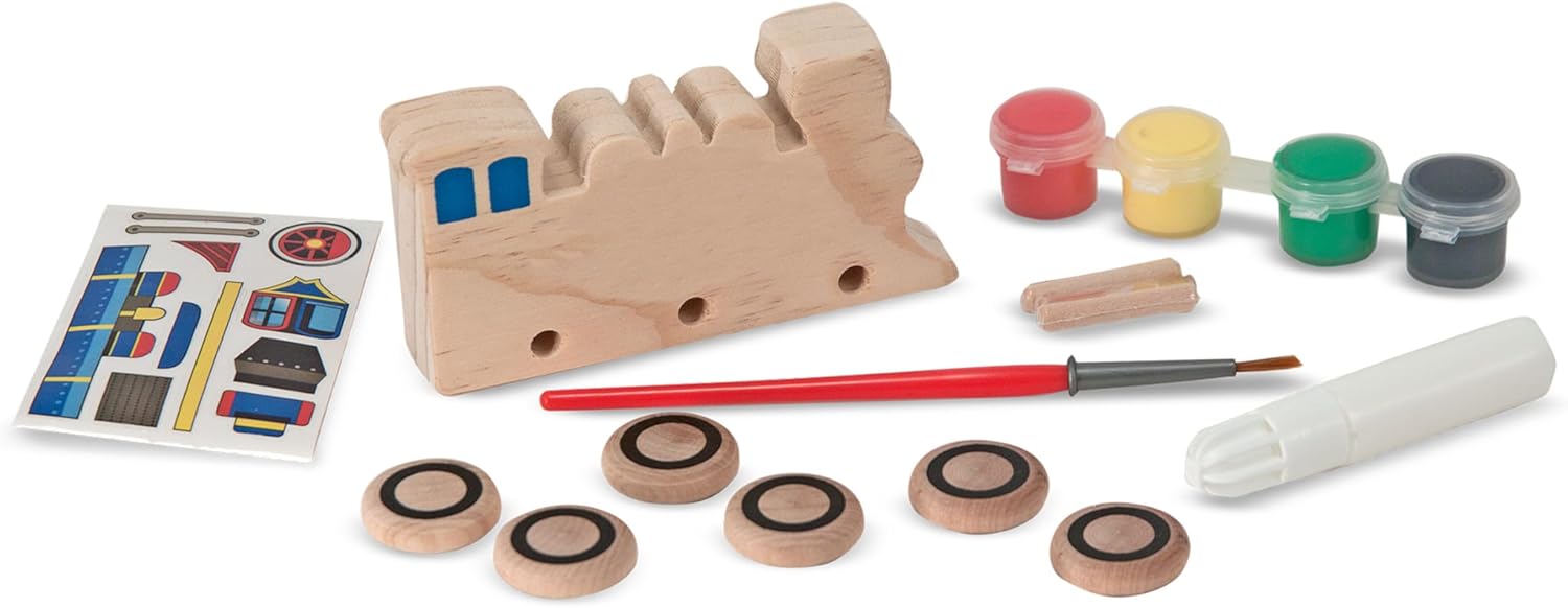 Melissa & Doug Decorate-Your-Own Wooden Train and Race Car Craft Kits, Set of 2