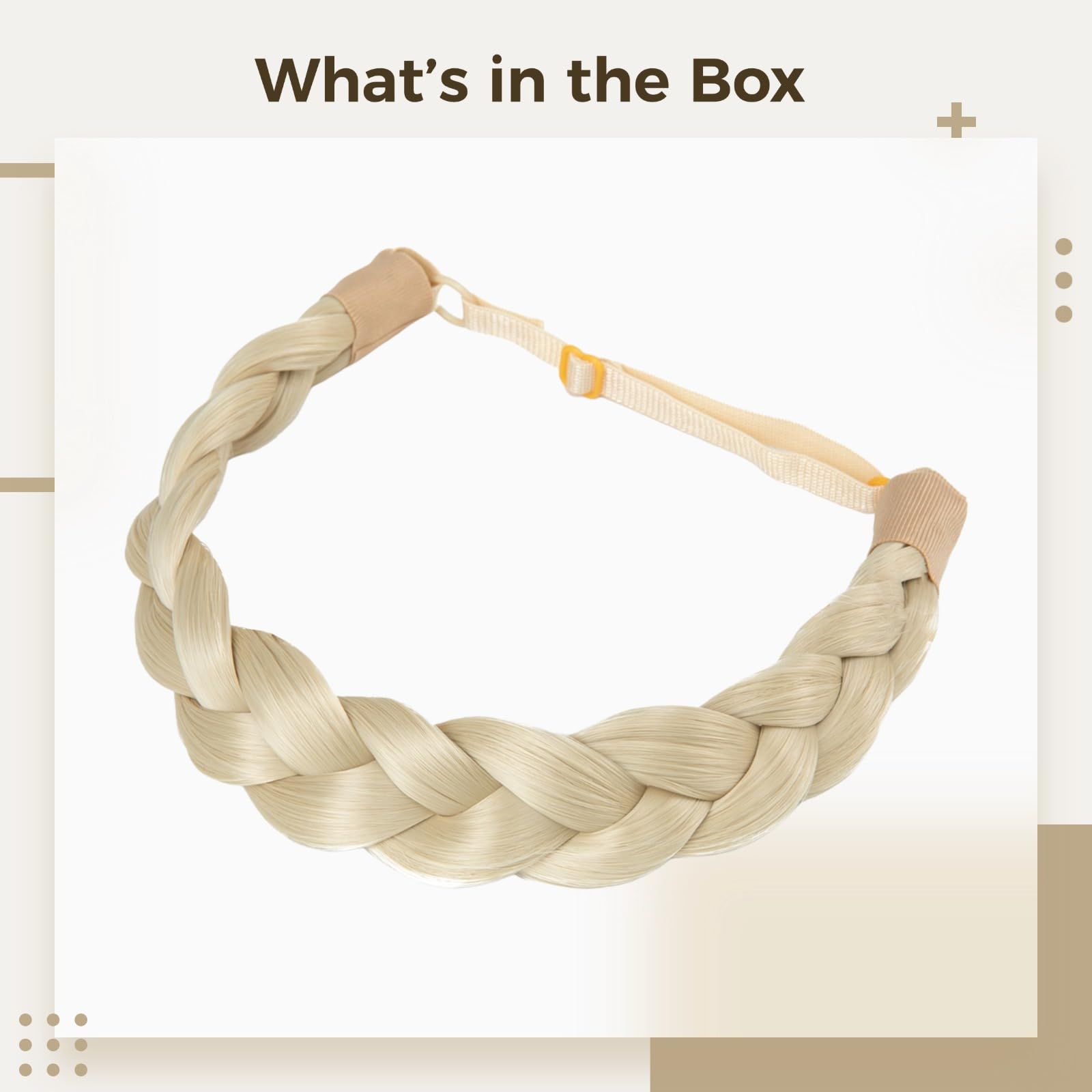 Serre-tête tressé blond, bandeau tressé synthétique pour femme, élastique et réglable, tressage fait main, dimensions 26 x 6 x 1 cm, accessoire cheveux
