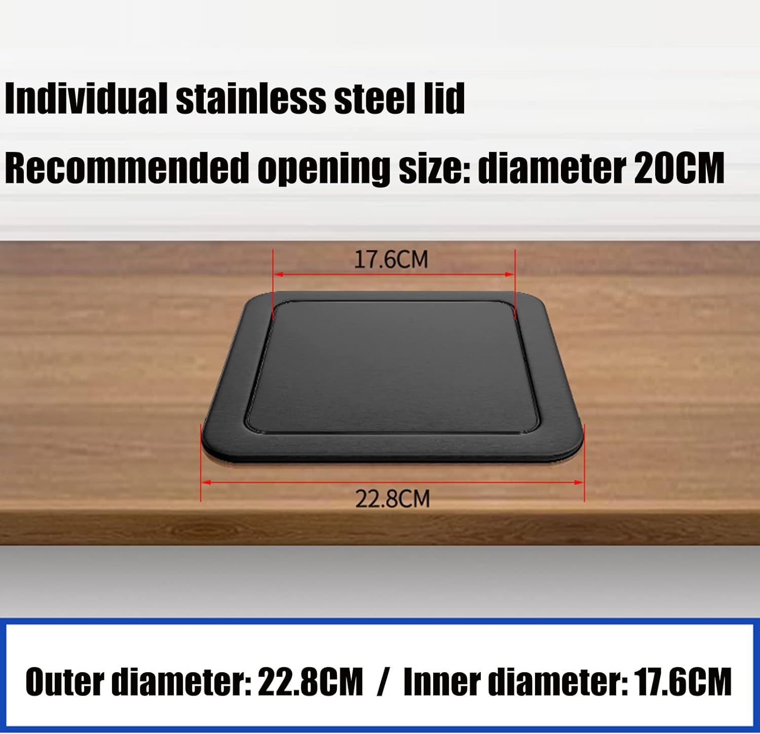 Stainless Steel Built in Flip Top Trash Bin Cover with Integrated Grommet Flexible Central Pivot Embedded Trash Can Lid,Noir