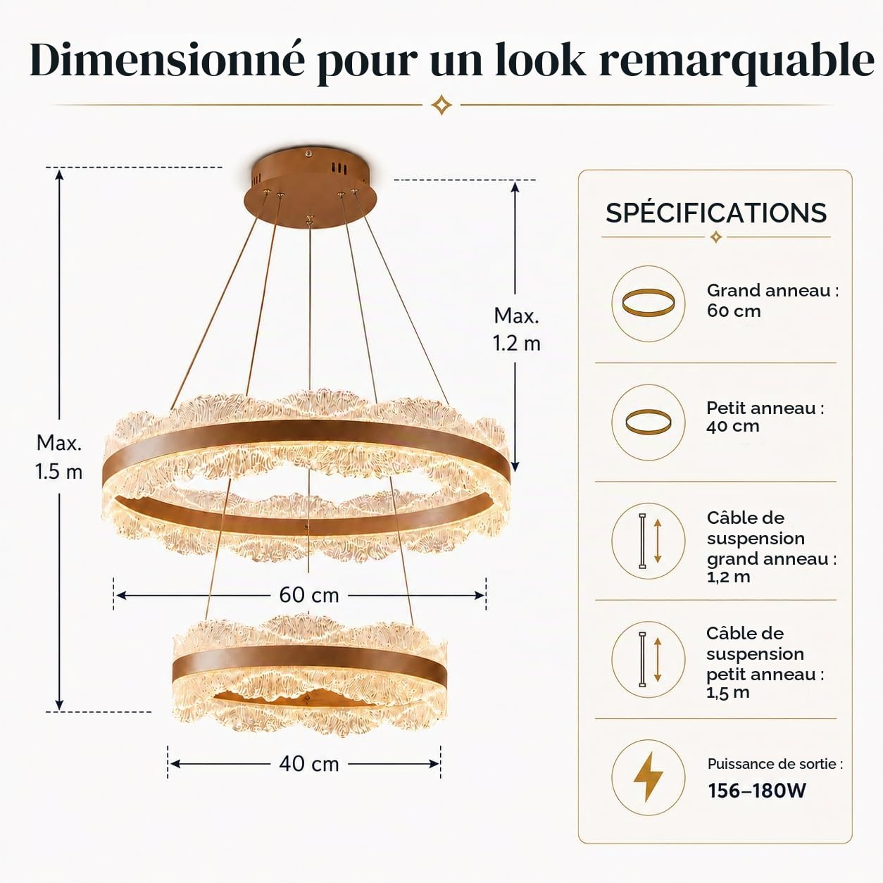 Lustre LED 2 Anneaux Acrylique, Suspension Salon avec Télécommande