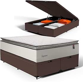 Cama Box Baú com Colchão de Molas Ensacadas Pillow Top Supreme Lux (Marrom, Queen)