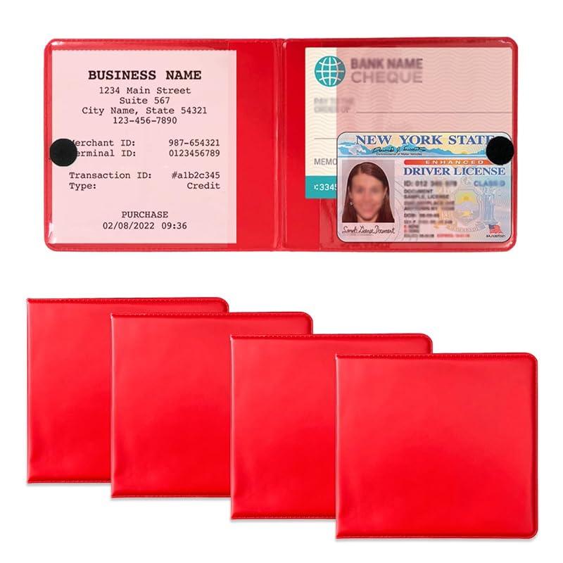 Dickno Organizador de Documentos Automotivos para Porta-Luvas com Fechamento, PVC, Vermelho, 4 unidades