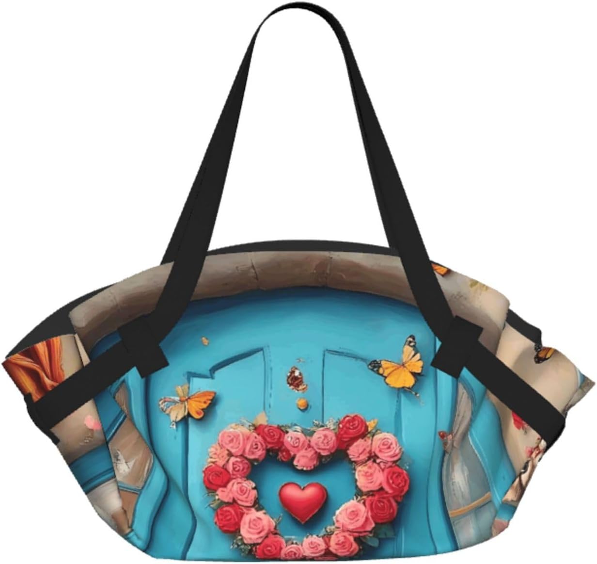 Whimsical Cats And Flowers Scene Pattern Foldable Camping Tote Bag Picnic Blanket Bag Portable Beach Mat Tote Waterproof Outdoor Picnic Mat Carry Bag