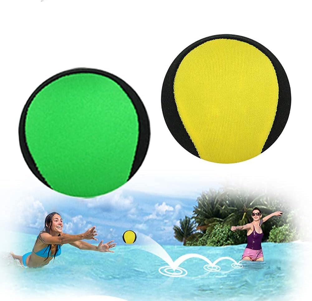 2 Pack Water Bouncing Ball Hand Stress Relief Ball, Water Jumping Ball for Swimming Pool, Beach, Ocean and Outdoor Activity (Yellow+Green 5.5cm)