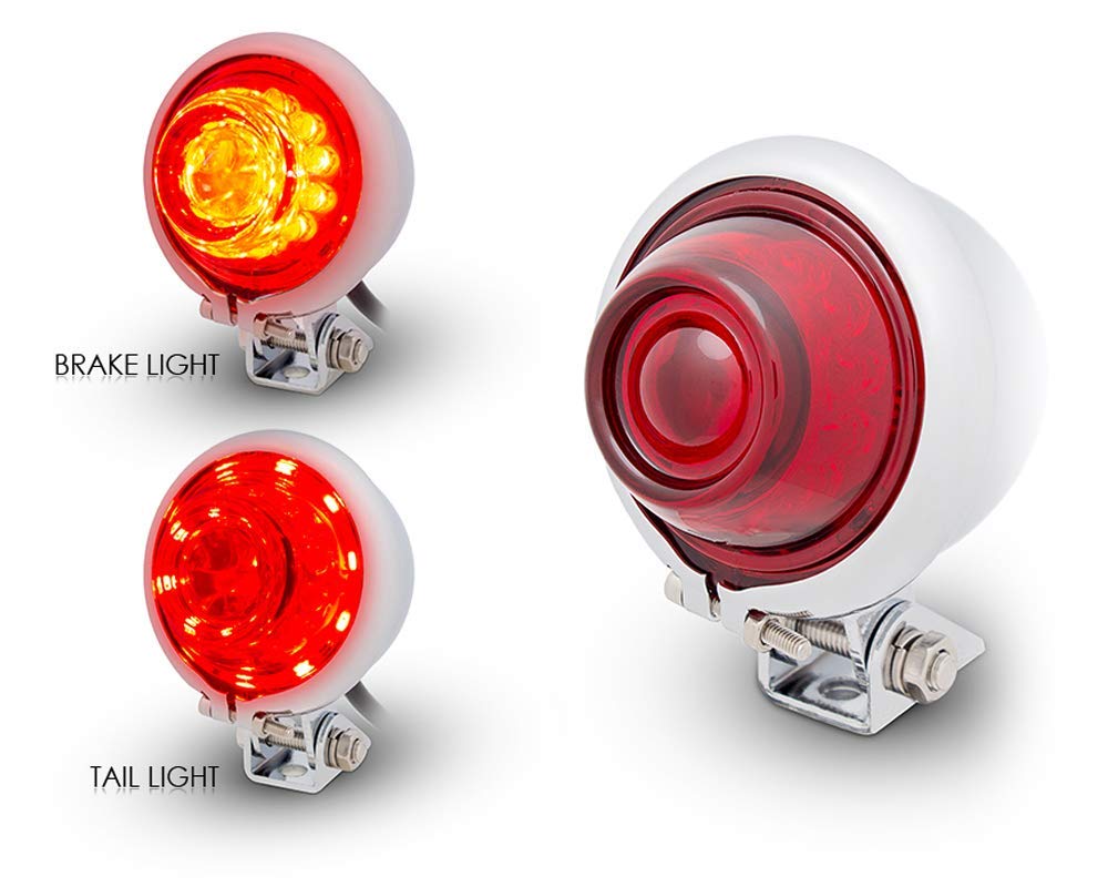 Alchemy Parts Moto LED Feu Arrière Feu Rouge Bates Style pour Vintage Rétro Personnalisé Projet - Chromé