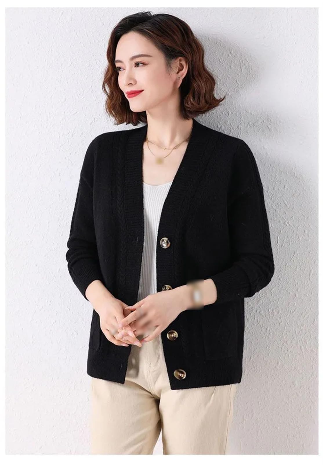 Chaqueta Cárdigan Retro para Mujer, Suéter Holgado De Manga Larga con Cuello En V Y Botones De Punto De Color Sólido Versátil, Otoño E Invierno