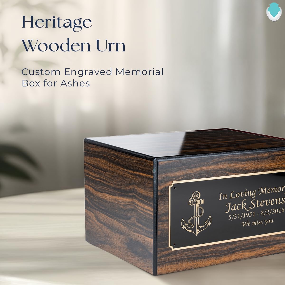 GetUrns Heritage Adult Espresso Cremation Urn Box for Human Ashes I Anchor Custom Engraved Wooden Urns for Male and Female I 213lbs
