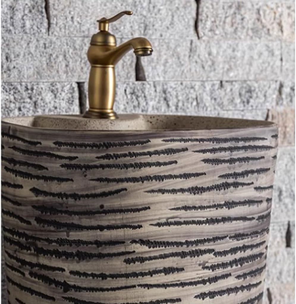 Pedestal Sinks Ceramic Integrated Basin Household Floor-Standing Wash Courtyard Art Balcony Outdoor Pool Bathroom Sink (A)