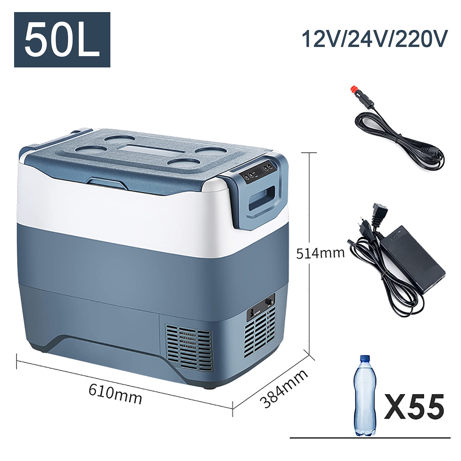 Frigorifero Portatile Elettrico Frigo Freezer Elettrico Portatile Compressore, Mini Frigo per la Guida di Viaggi Pesca All'aperto e per Uso Domestico, Refrigerata e Congelata, 30L / 40L / 50L