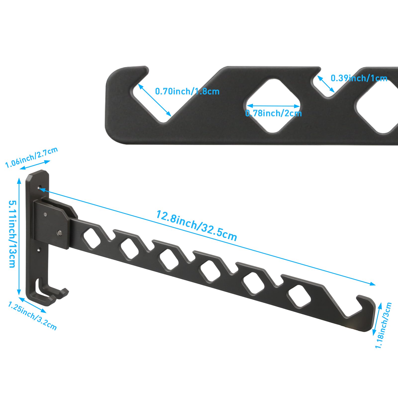 Lxoraziy 2 Pieces Foldable Wall Mounted Clothes Hanger, Aluminum Wall Mounted Drying Rack with 40cm Hanging Rod - Image 2
