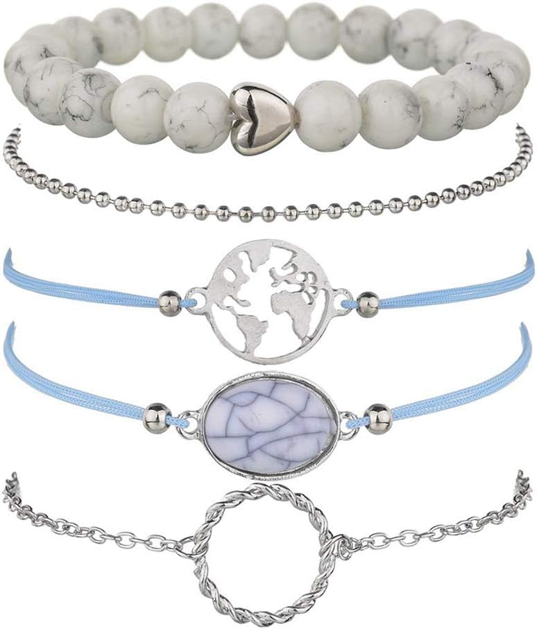 krun Boho Beaded Bracelets for Women Girls Adjustable Charm Stretch Stack Strand Bangle Bracelets Set