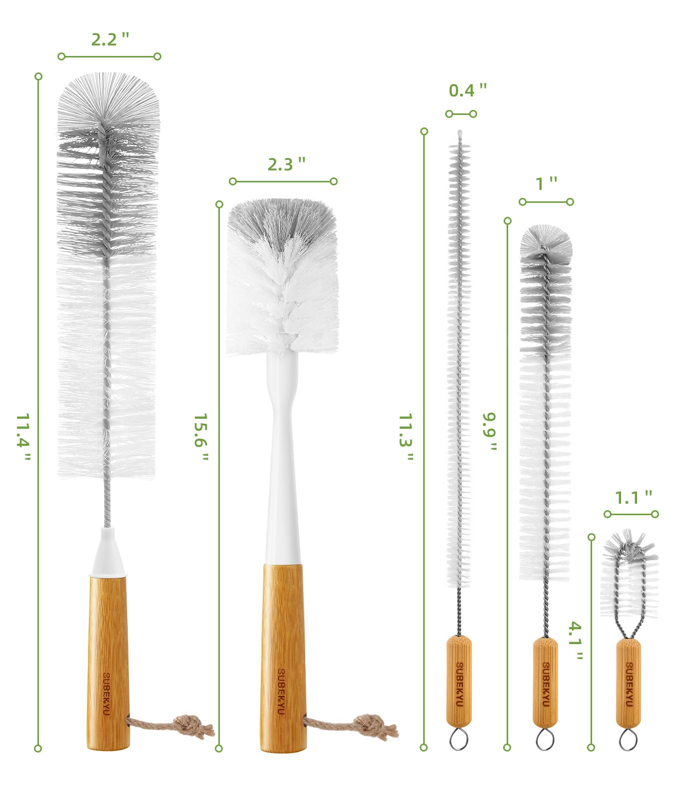 SUBEKYU Juego de 5 cepillos para biberones, limpiador de cepillo de mango largo, cepillo para botellas de agua para lavar biberones, botellas de cerveza de cuello estrecho, popotes, hervidores,