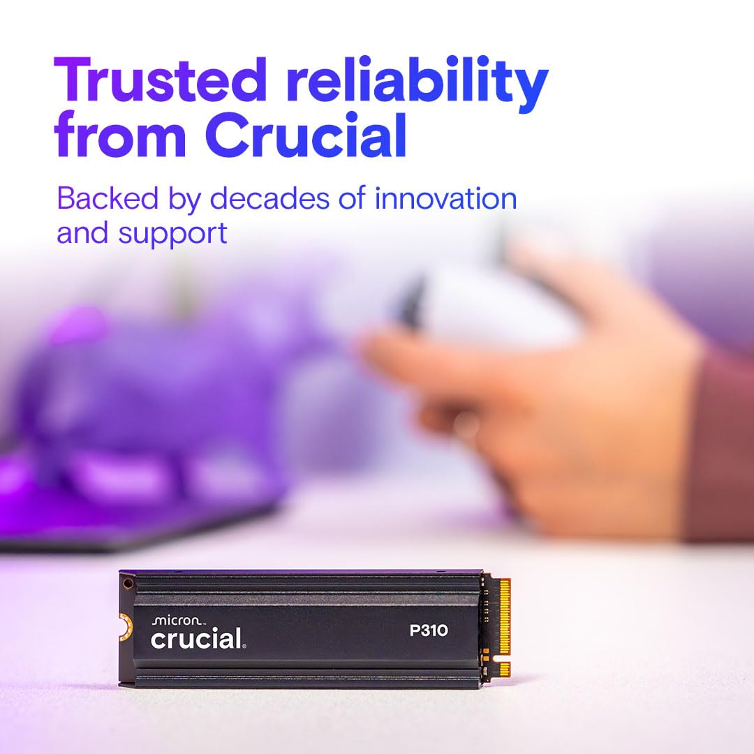 Crucial P310 PS5 SSD 2To PCIe Gen4 NVMe M.2 Dissipateur 7.100 Mo/s Compatible PlayStation 5 Ordinateur Bureau Disque Dur Interne