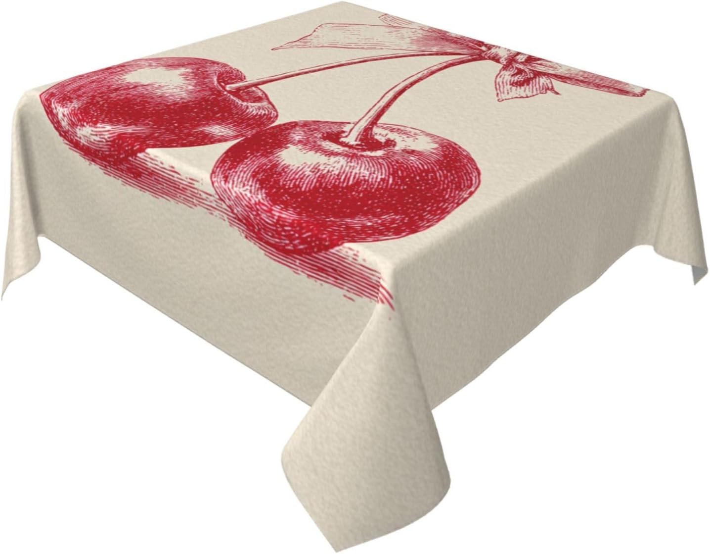 Retro Two Cherries with Bow Red Line Art Table Cloth Washable Dinng Table Covers Decorative for Kitchen 60" X 60"