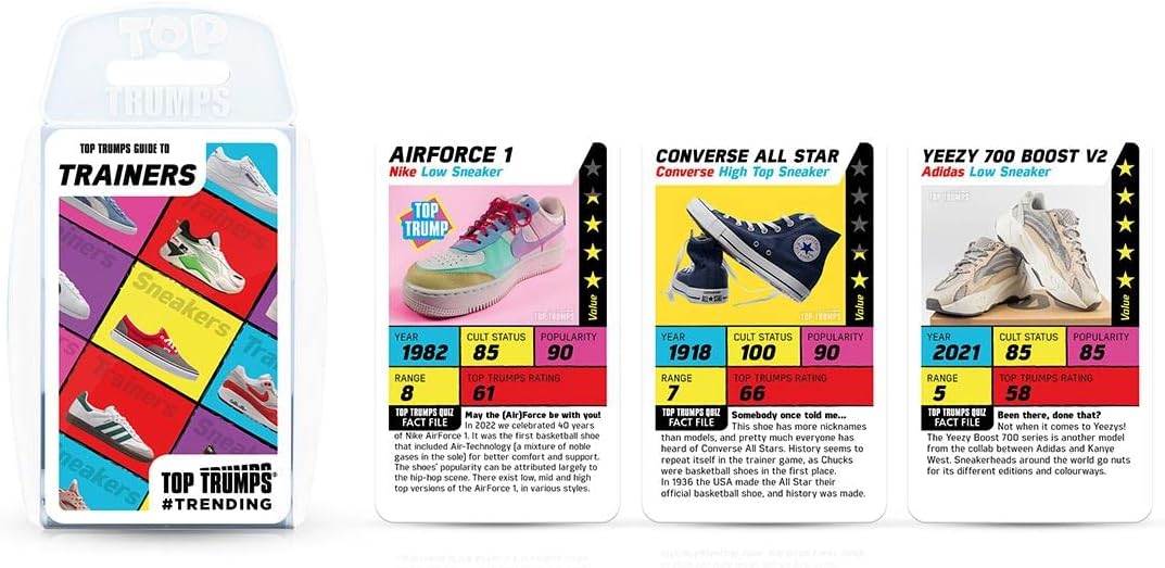 Top Trumps Guide to Sneakers and Trainers Trends Specials Card Game English Edition, an educational card game for ages 6 and up with the most innovative 30 designs from every era of trainers.