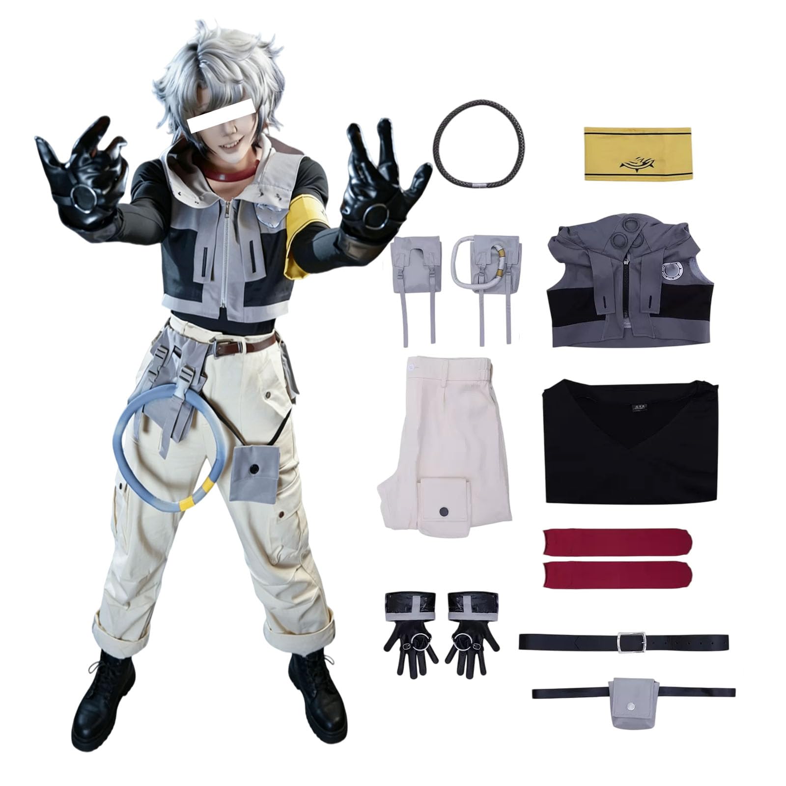 Julysky Complete Set of Gray Jacket With White Pants and Accessories Halloween Costume