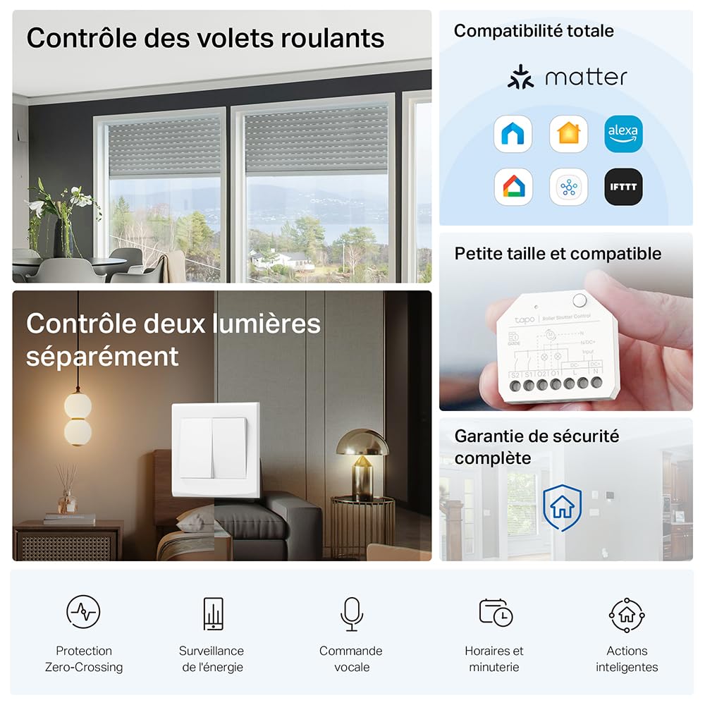 Tapo Interrupteur Volet Roulant Connecté Matter, Relais double 6A S112 | Wi-Fi et Bluetooth, idéal pour contrôle de volet roulant & éclairage, compatible avec HomeKit/Alexa/Google Home, sans hub