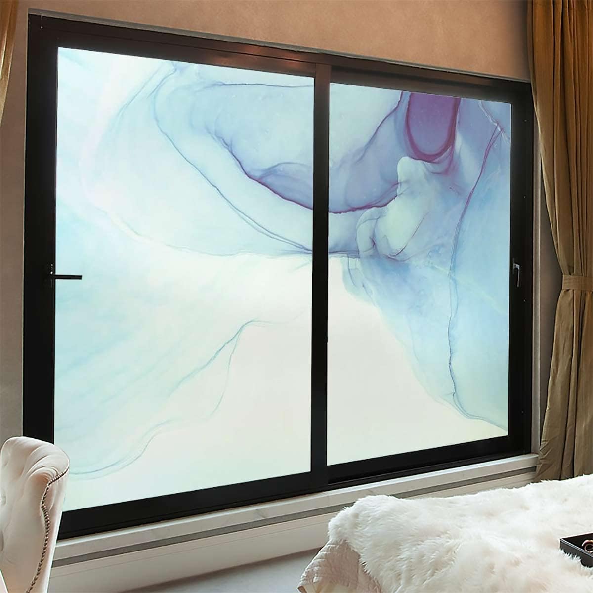 Multicolor Window Film Stained Glass Film Frosted Privacy Window Decal Decorative Window Cling No Glue Removable Window Stickers Cloudy Hazy Crack Lines Privacy Film 31.5Wx55.1L-inch x2 Pcs