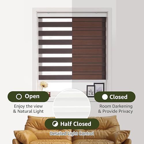 Miniatura 2 de FOIRESOFT Persianas y persianas enrollables de cebra sin cordones básicas, inalámbricas, moca, 23 pulgadas de ancho x 48 pulgadas de alto de doble