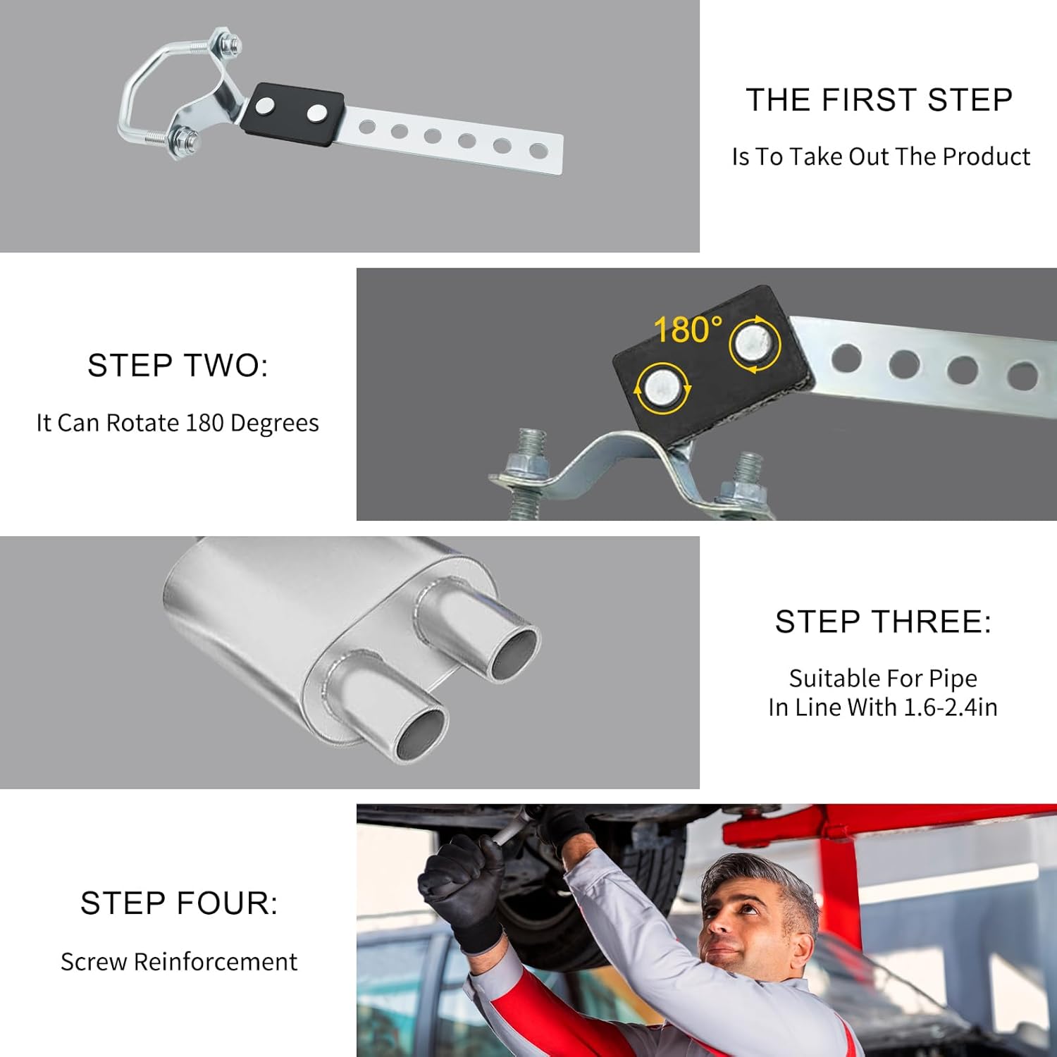 4 Pack Heavy Duty Universal Exhaust Hangers - Flexible Swivel Tailpipe & Muffler Brackets for 2 1/4" Tubes (4 Pack)