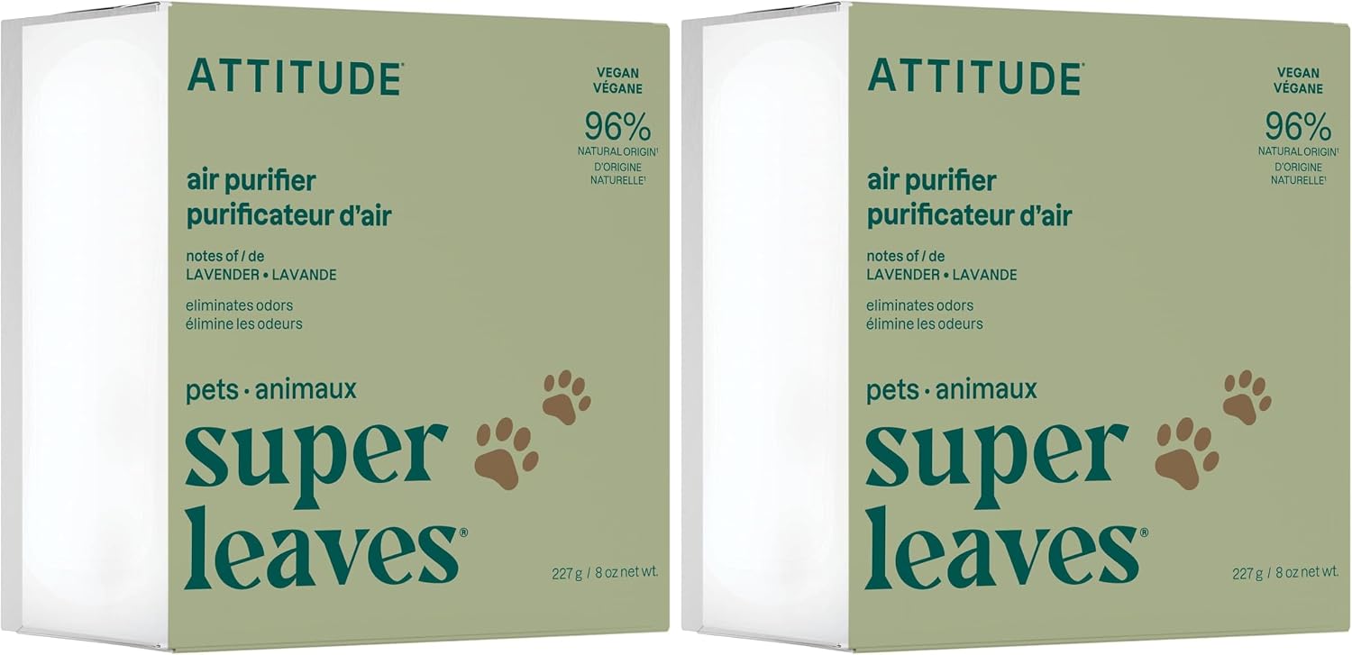 ATTITUDE Air Purifier with Activated Carbon Filter, Plant- and Mineral-Based Ingredients, Traps Pet Odors and Pollutants, Vegan and Cruelty-free, Lavender, 8 Ounces (Pack of 2)