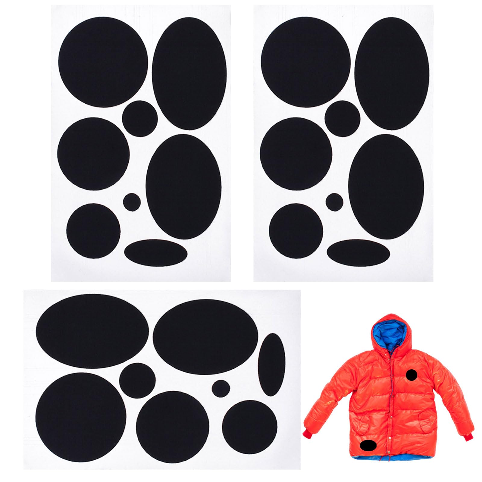 3 Sheets Down Jacket Repair Patches,Self Adhesive Clothes Repair Patch,Self Adhesive Repair Patch for Down Coat Tents Sleeping Bags Outerwear Inflatables（Black）