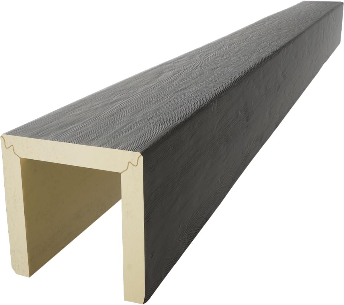 Timberthane Rough Sawn Faux Wood Beam, 3-Sided (U-Beam), 8"W x 4"H x 144"L, Seashell Finish