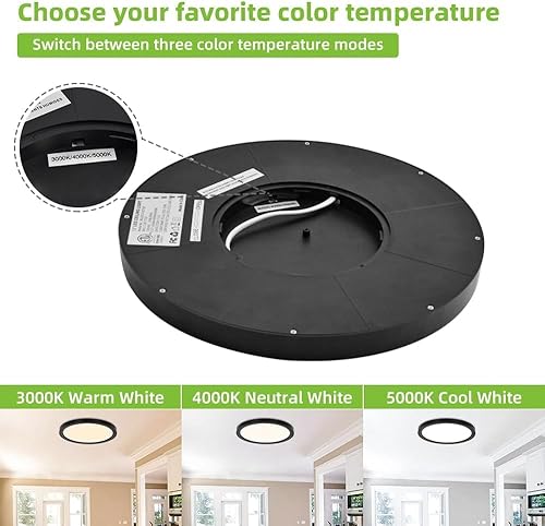 Miniatura 3 de hykolity  Luz LED redonda plana de 12 pulgadas con temperatura de color seleccionable (CCT), 24W, 3000K4000K5000K, luz de techo empotrada con