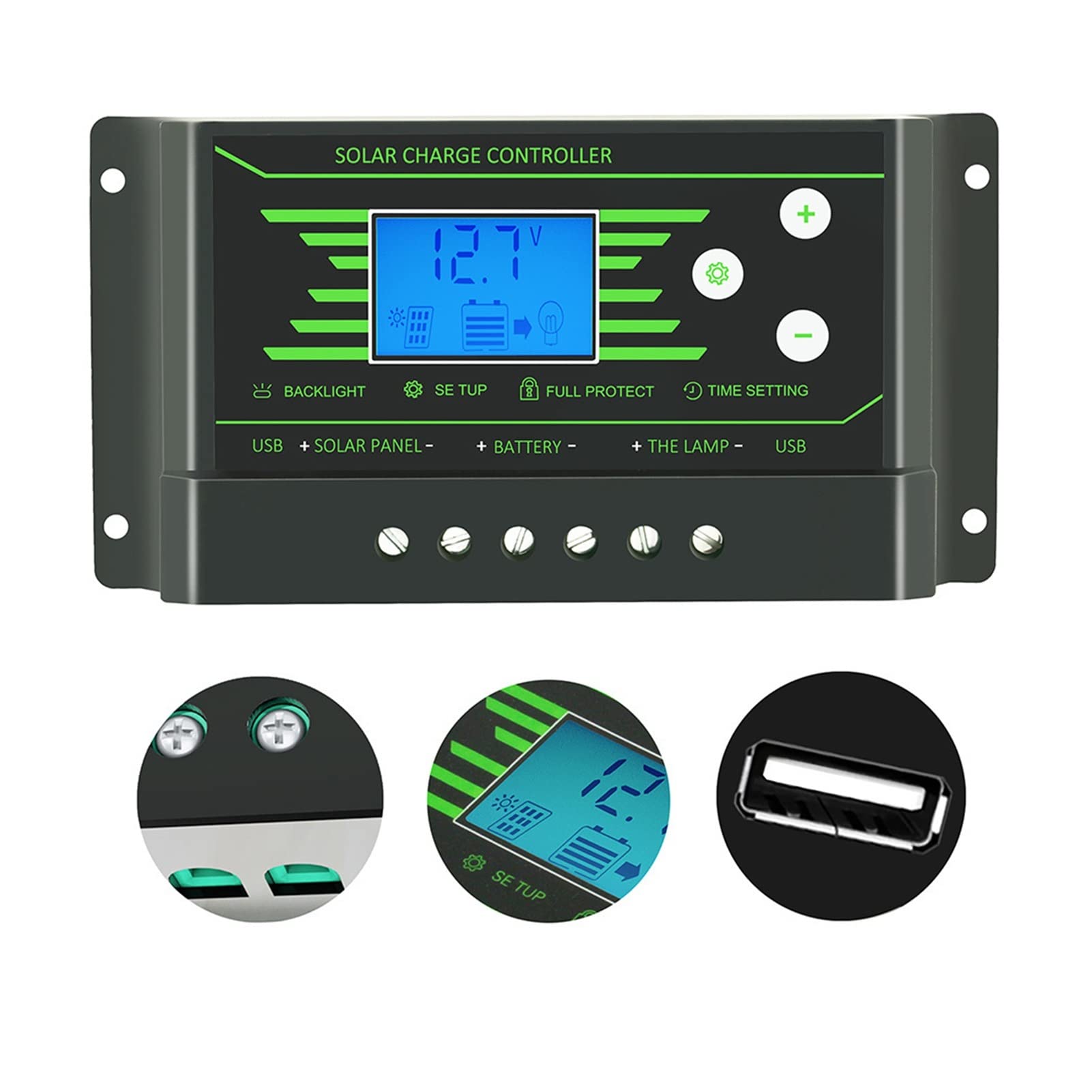 Controlador de Carga Solar, Controlador De Alumbrado Público Solar 10A PWM 12V/24V(Z20)