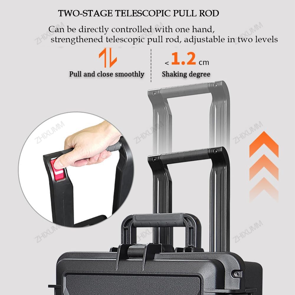 Mochila 2 en 1 con ruedas para cámara, funda de equipaje con asa y separadores antigolpes, funda rígida resistente a la intemperie, funda impermeable IP67 para cámaras, drones y equipo