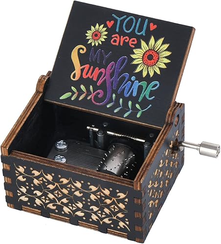 Miniatura 9 de Caja de música de madera, instrumento musical de manivela de madera con Melody You're My Sunshine regalo a familiares amigo amante classmate (You're