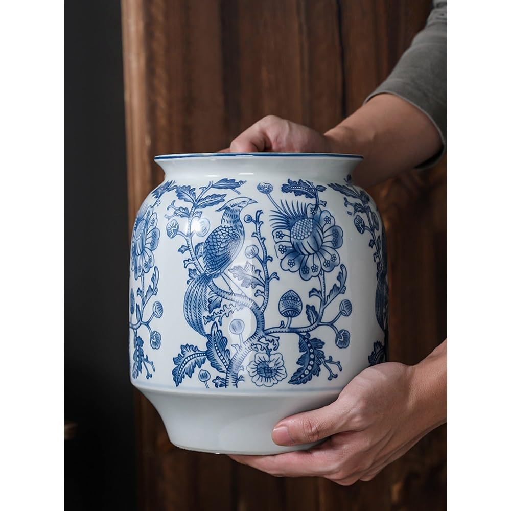 Doniczki na kwiaty Doniczka ceramiczna wysokotemperaturowa o średnicy 16 cm wykonana z niebieskiej i białej porcelany, praktyczna doniczka z otworem drenażowym Doniczka