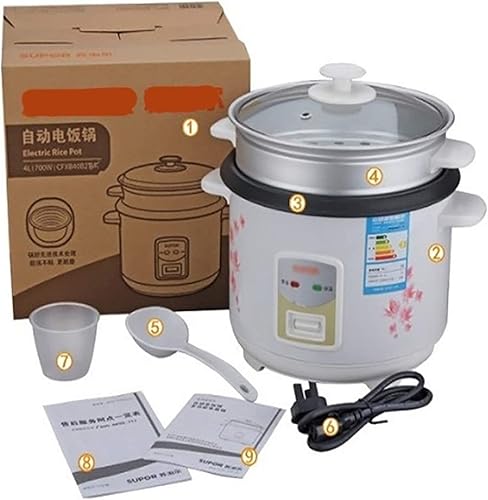 Miniatura 2 de Olla arrocera con cesta de vapor, olla de arroz antiadherente para el hogar, función cálida (4L-650W), olla arrocera y vaporera, para 3-6 personas