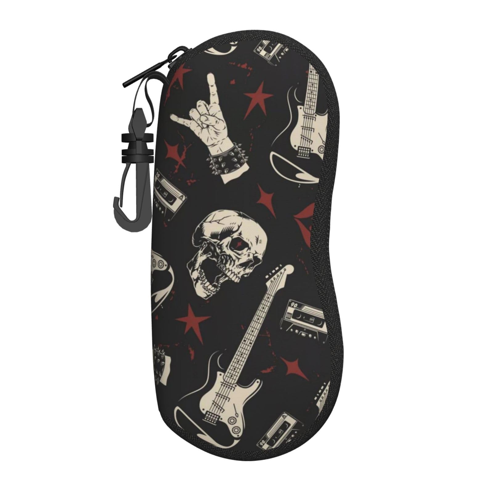 Hceaatb Unisex Black Glasses Case Rock Horror Skeleton Soft Case Ultra Light Zipper Eyeglass Case With Belt Clip, Sunglasses Travel Pouch For Men Women
