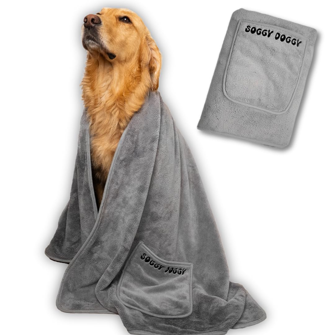 SOGGYDOGGY® UK: Large Luxury Super Absorbent Dog Towels For Drying Dogs, Fast Drying in Minutes, Thicker Than Most, Pet Blanket, Bath, Grooming, Travel, Super Soft Microfibre Towel, 140x70cm, 1 Pack