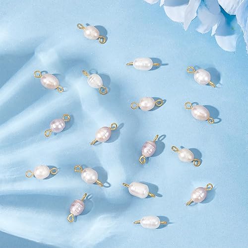 Miniatura 4 de NBEADS 30 piezas de eslabones naturales de agua dulce, eslabones de perlas con forma de arroz, conectores de perlas con doble bucle dorado de acero